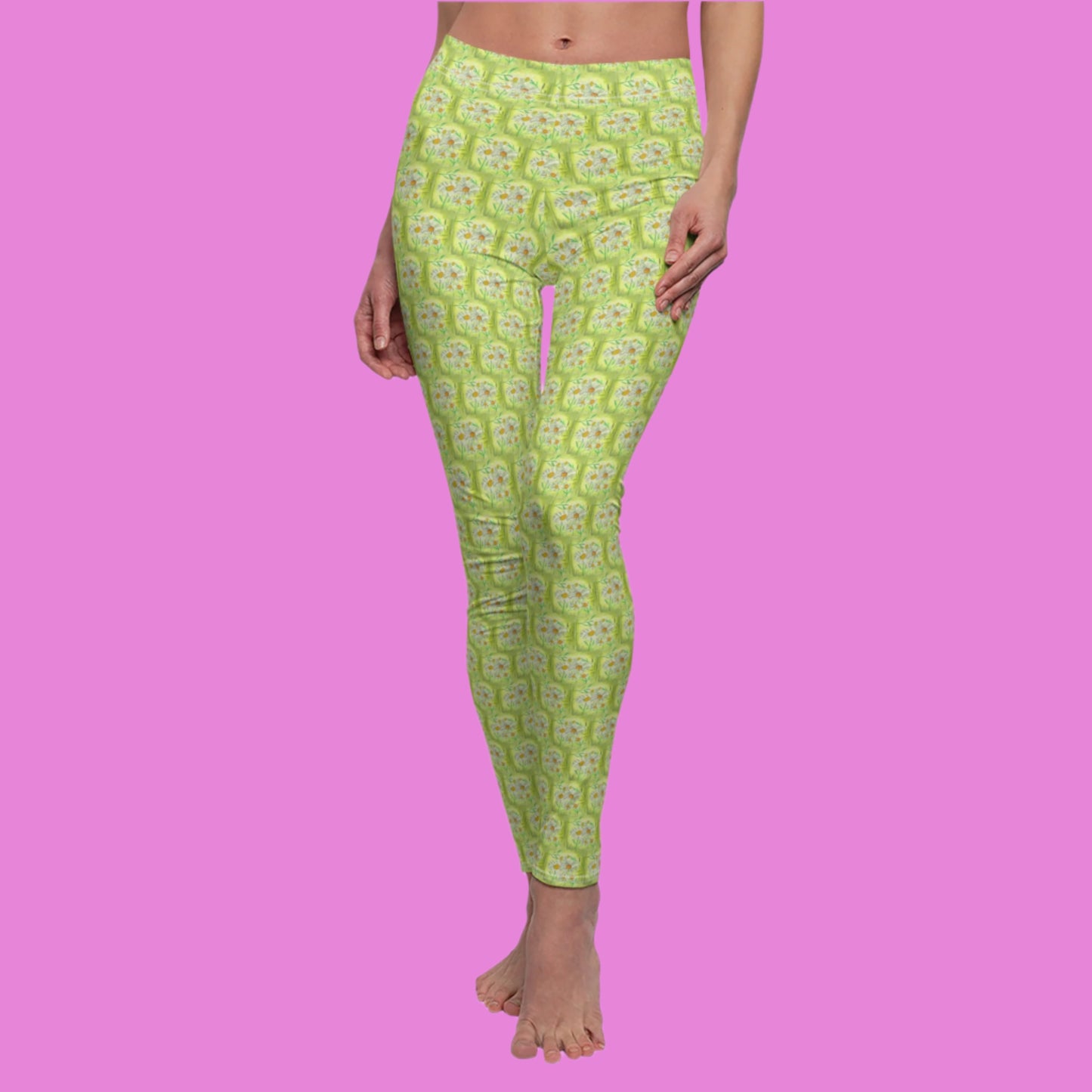 White Spring Floral Patterned Women's Casual Leggings