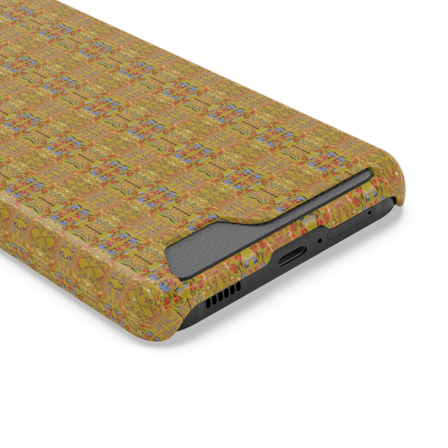 Inverted Floral Stem Pattern Phone Case With Card Holder