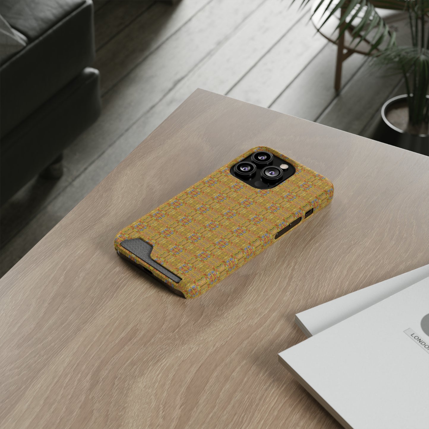 Inverted Floral Stem Pattern Phone Case With Card Holder