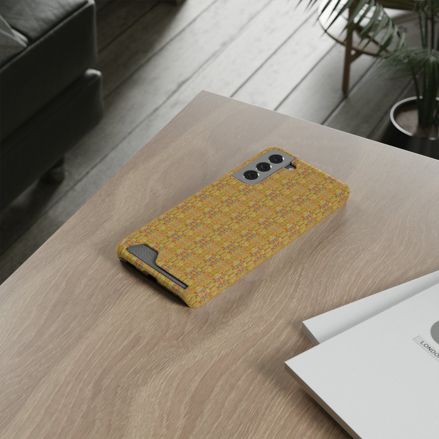 Inverted Floral Stem Pattern Phone Case With Card Holder