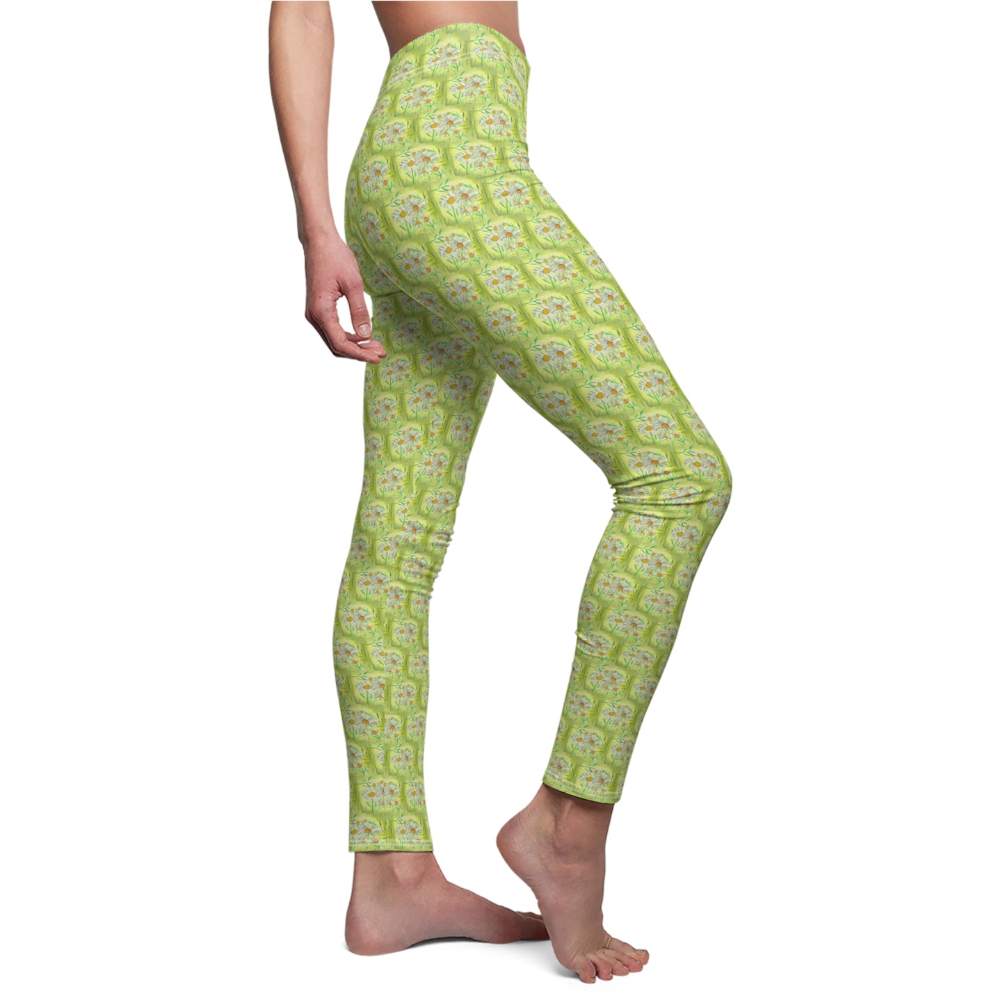 White Spring Floral Patterned Women's Casual Leggings