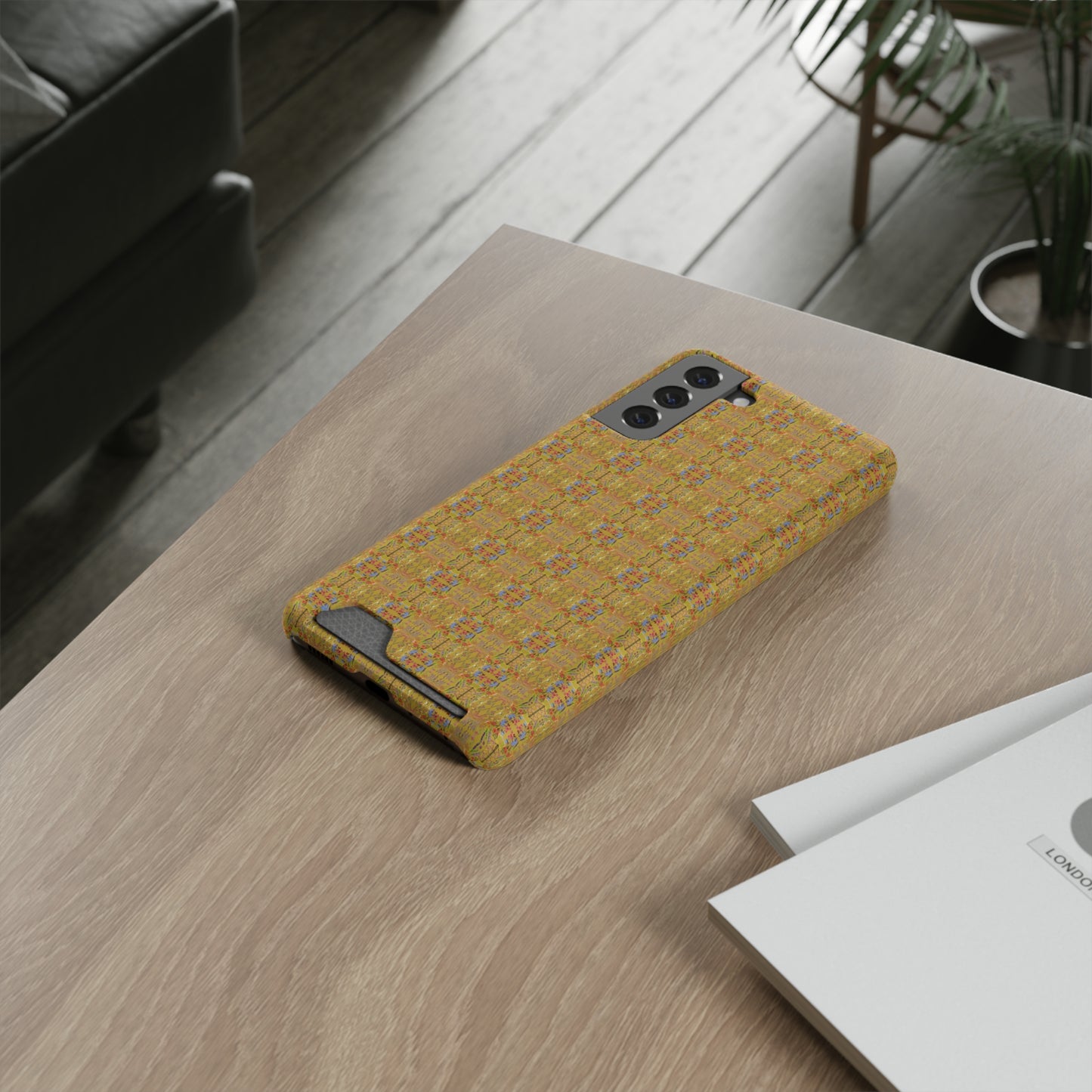 Inverted Floral Stem Pattern Phone Case With Card Holder