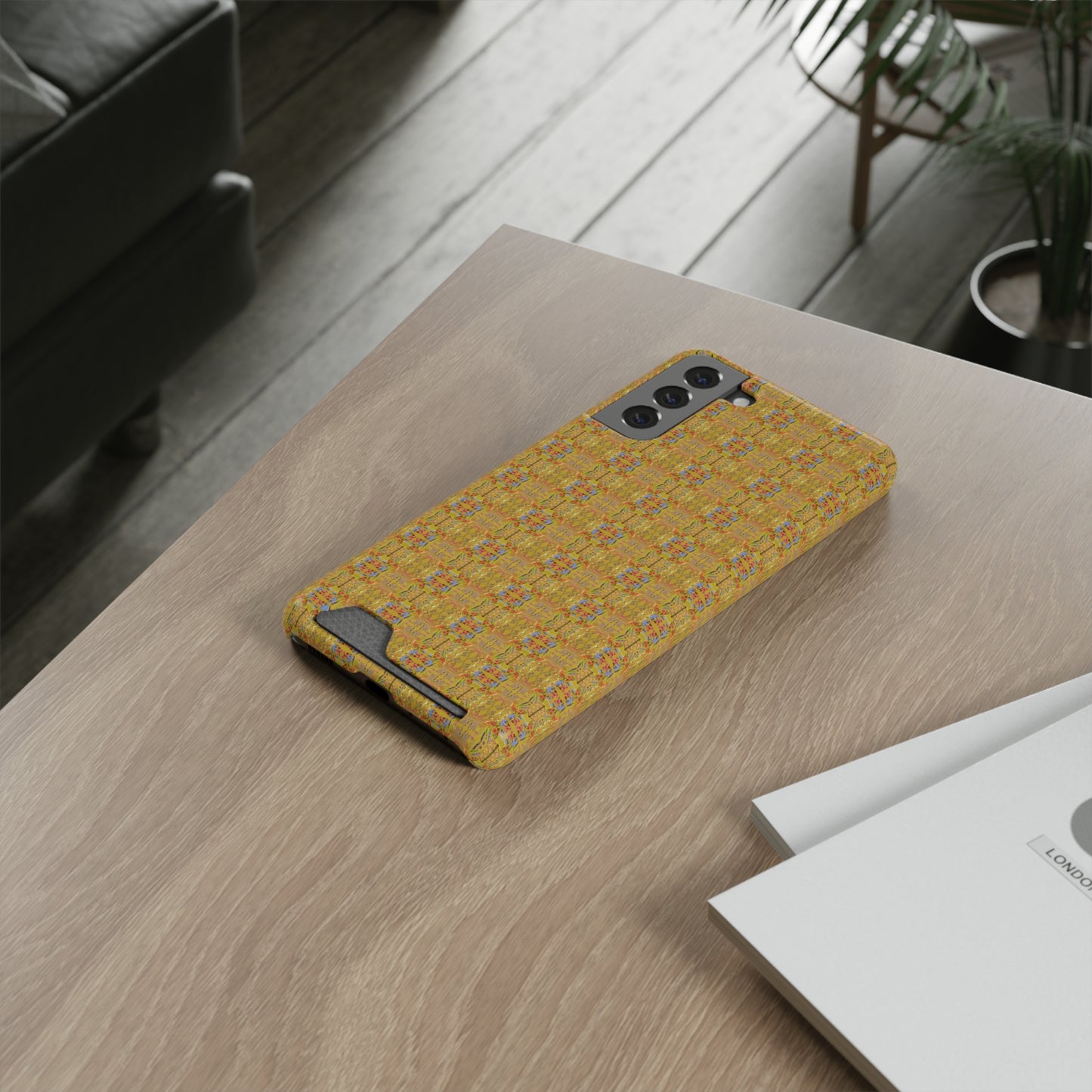 Inverted Floral Stem Pattern Phone Case With Card Holder