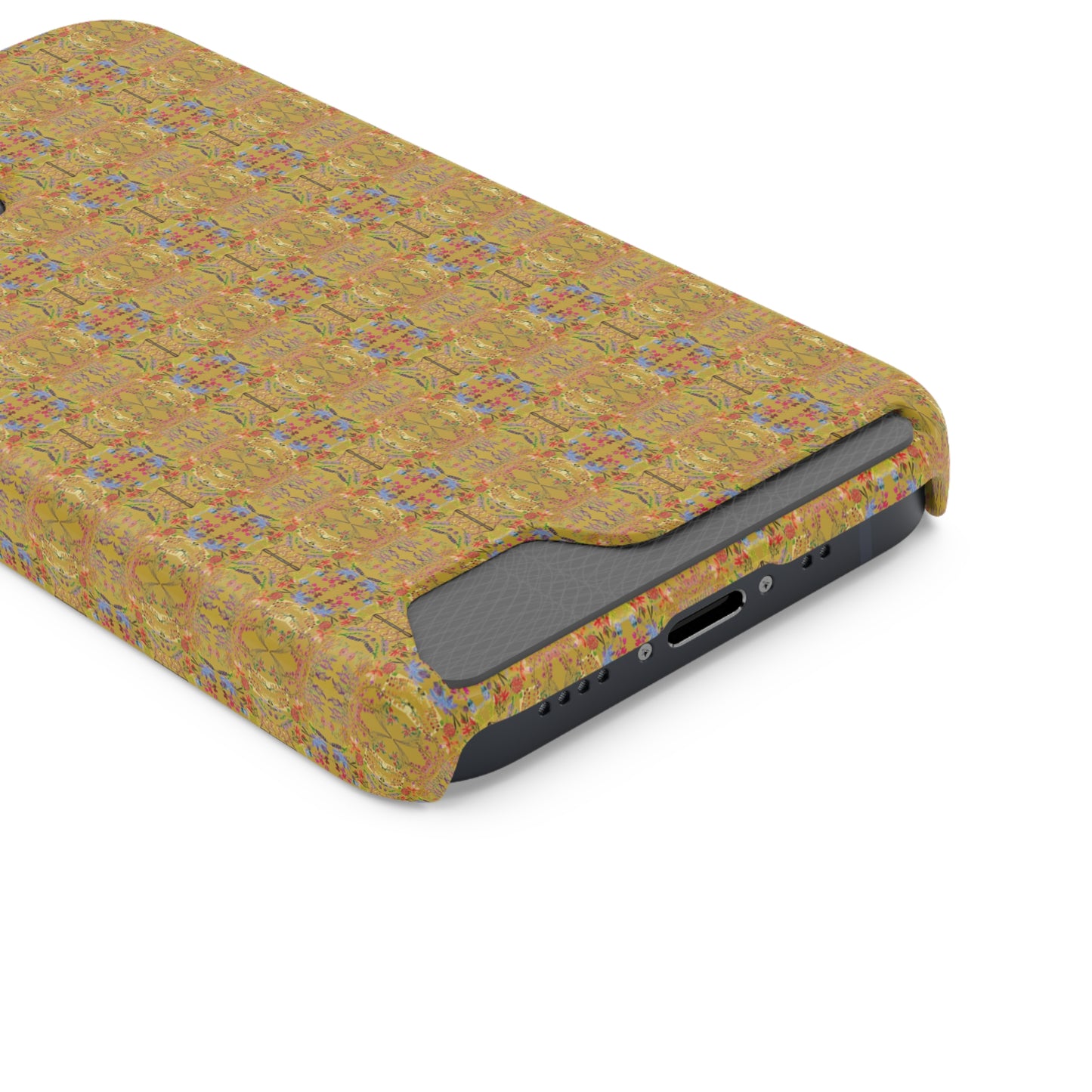 Inverted Floral Stem Pattern Phone Case With Card Holder