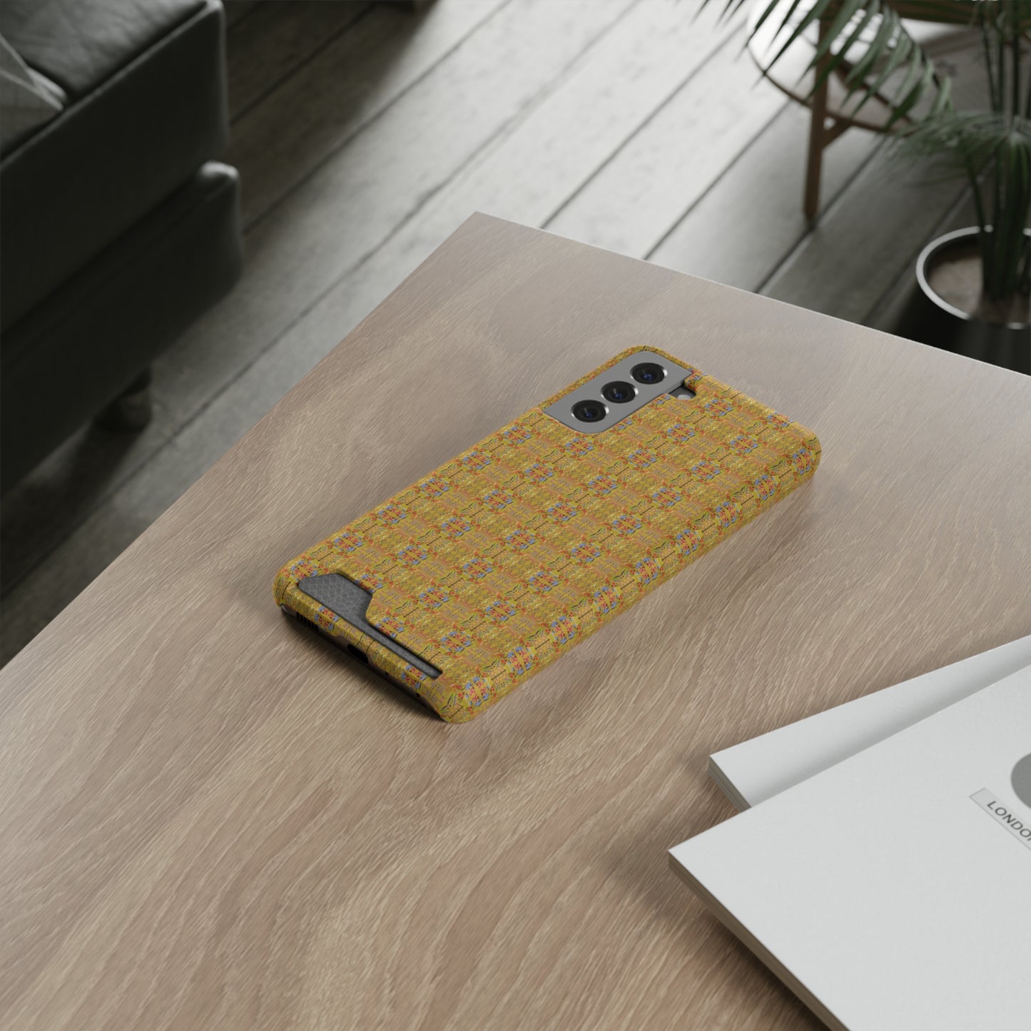 Inverted Floral Stem Pattern Phone Case With Card Holder