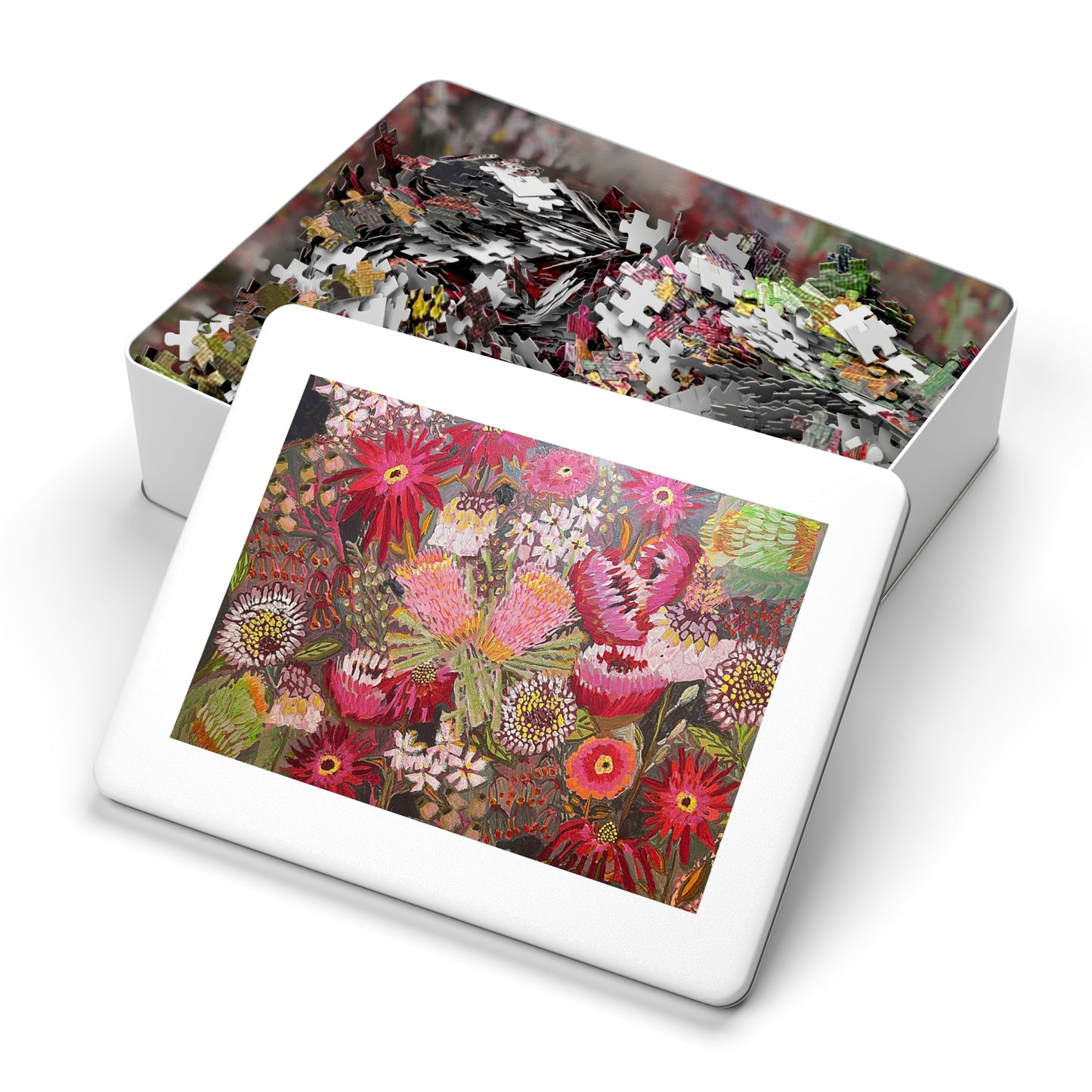 Floral Fireworks Jigsaw Puzzle with Tin
