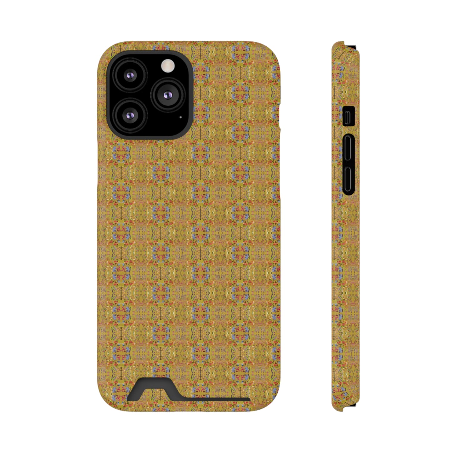 Inverted Floral Stem Pattern Phone Case With Card Holder