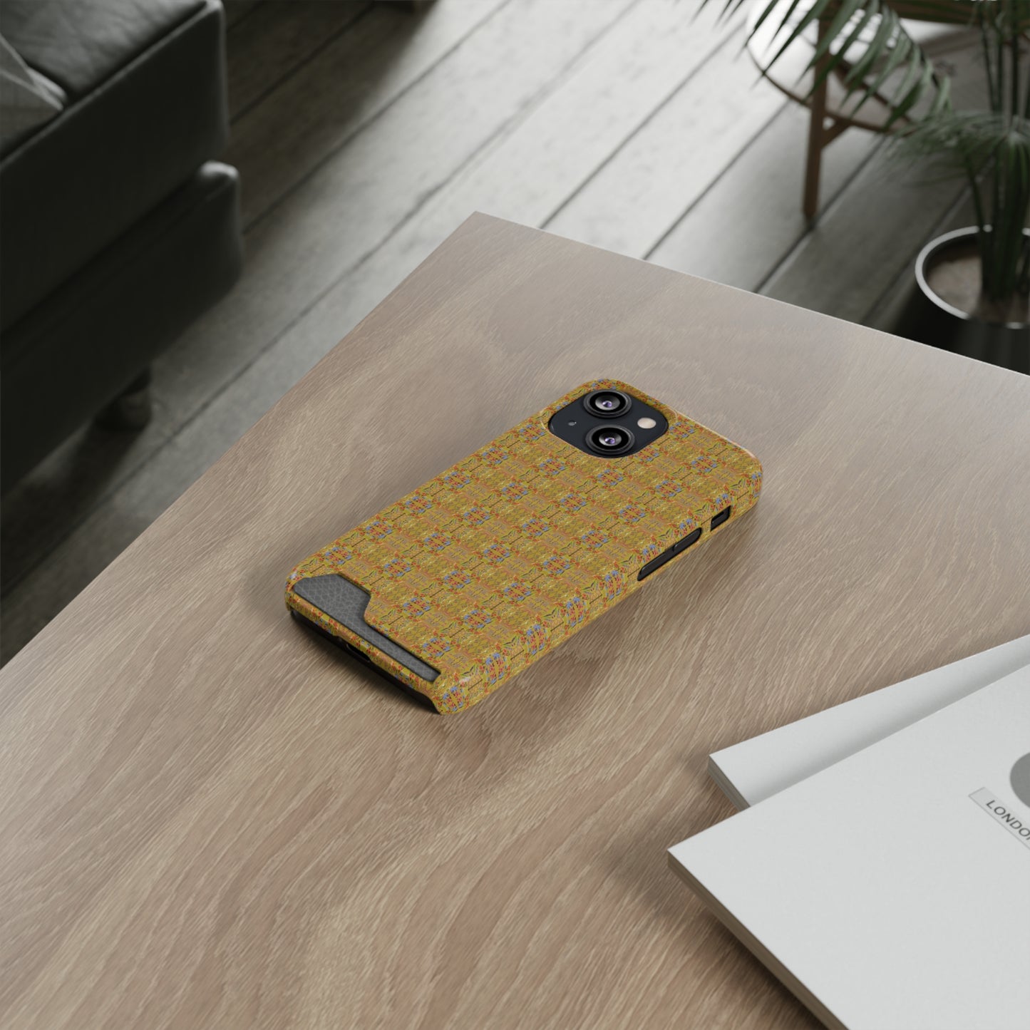 Inverted Floral Stem Pattern Phone Case With Card Holder