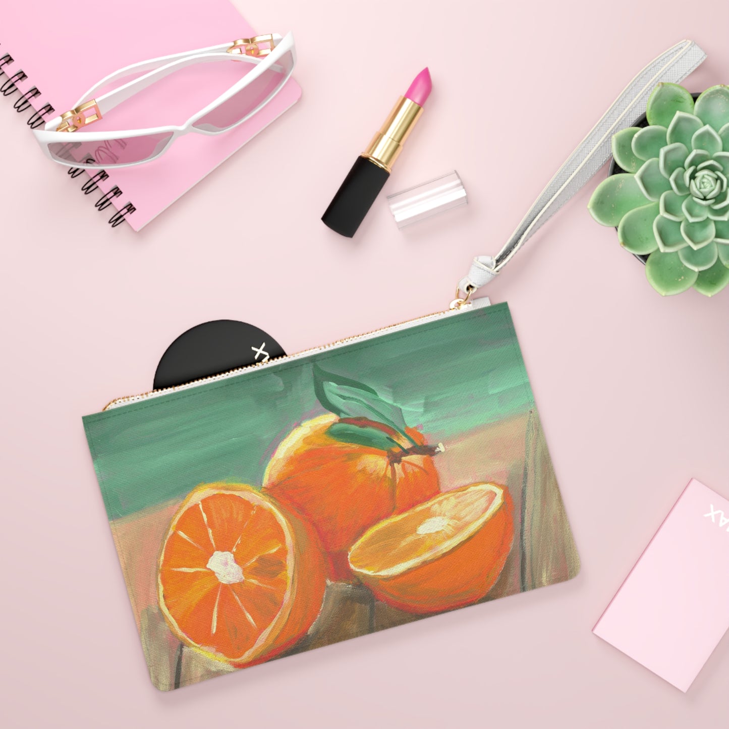 Tropical Oranges Wristlet White