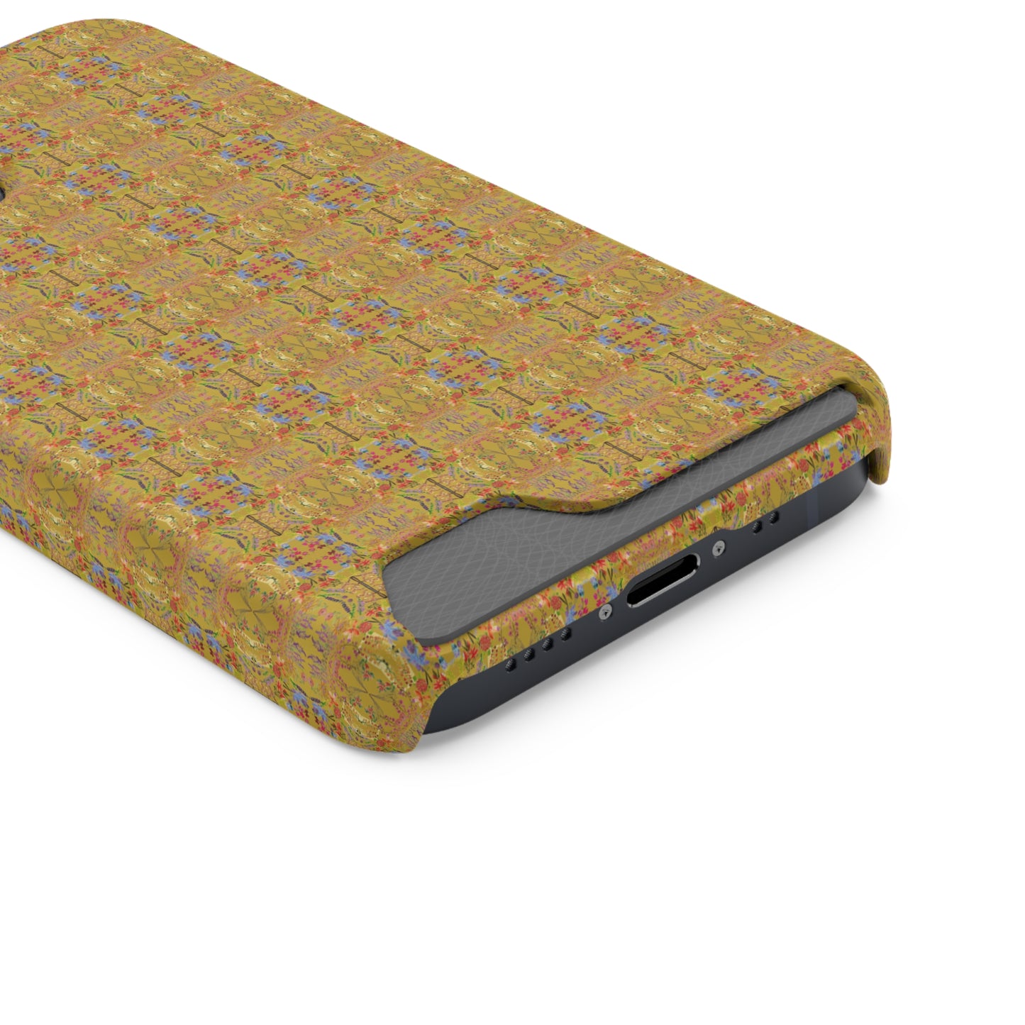 Inverted Floral Stem Pattern Phone Case With Card Holder
