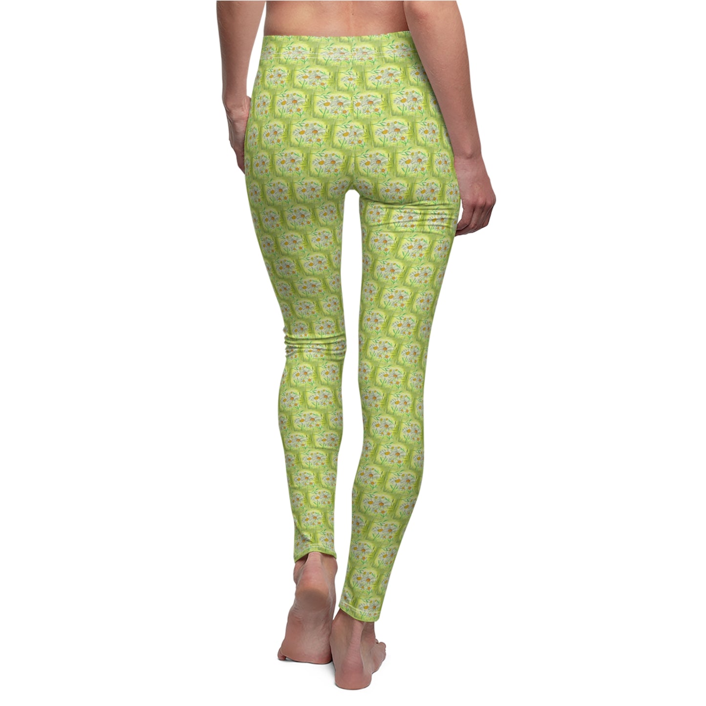 White Spring Floral Patterned Women's Casual Leggings