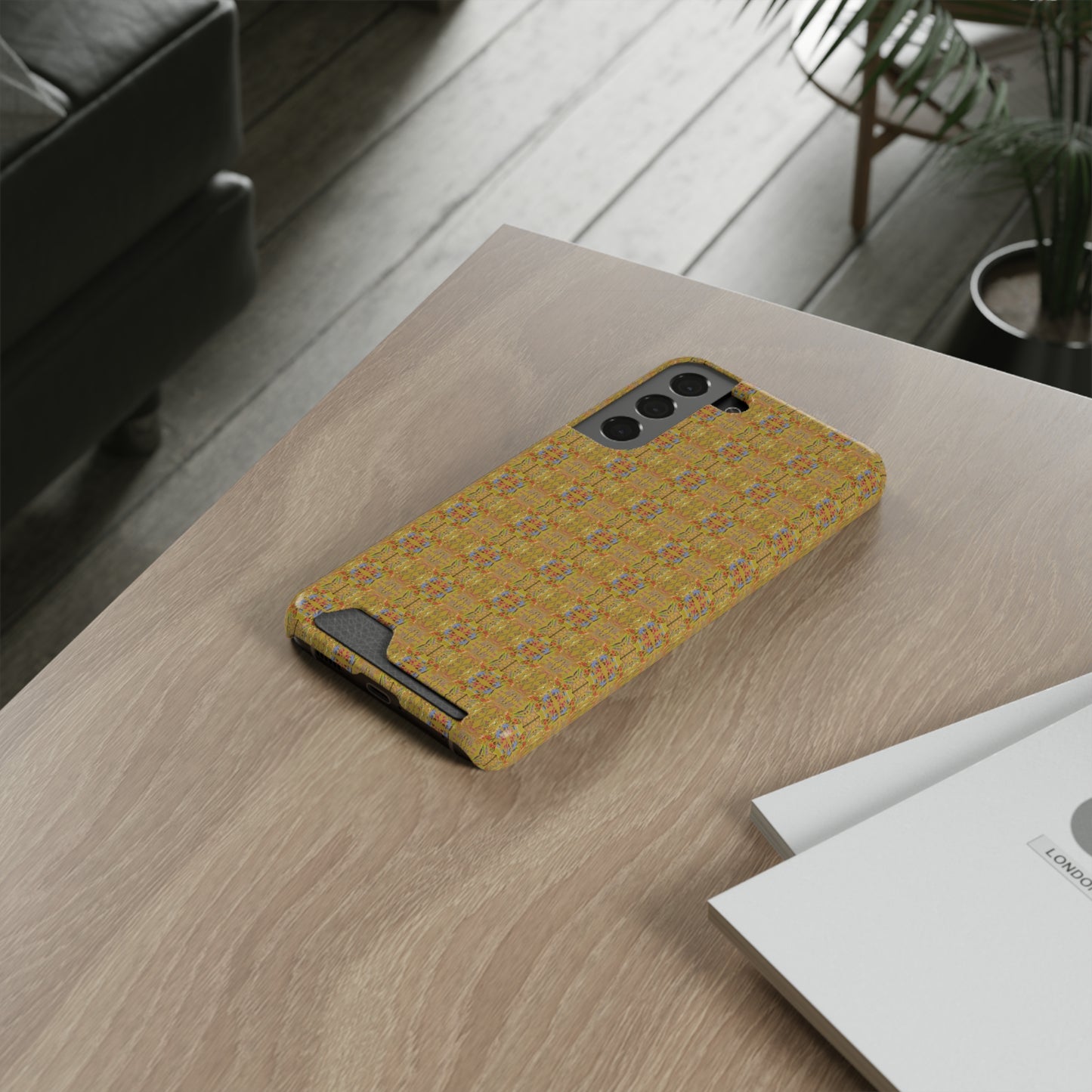 Inverted Floral Stem Pattern Phone Case With Card Holder