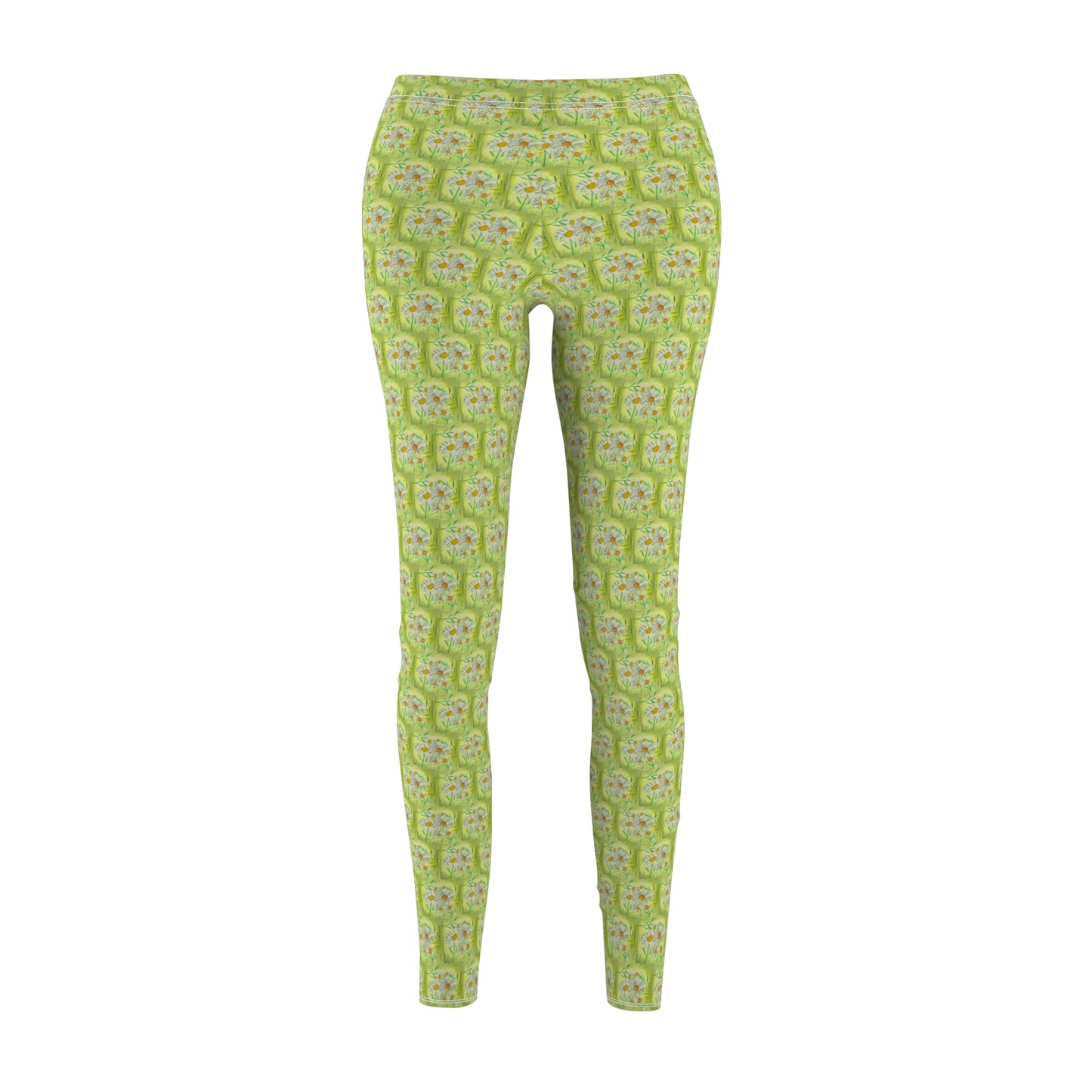 White Spring Floral Patterned Women's Casual Leggings