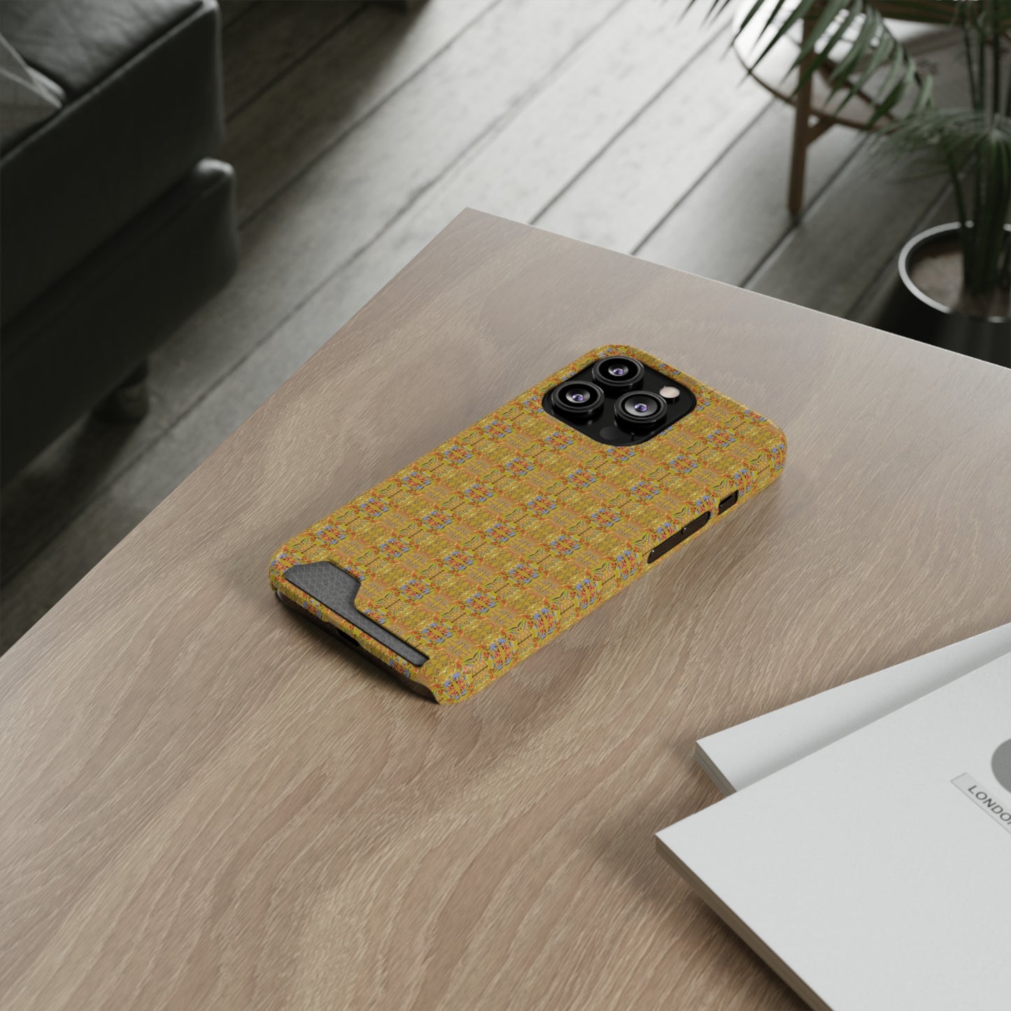 Inverted Floral Stem Pattern Phone Case With Card Holder
