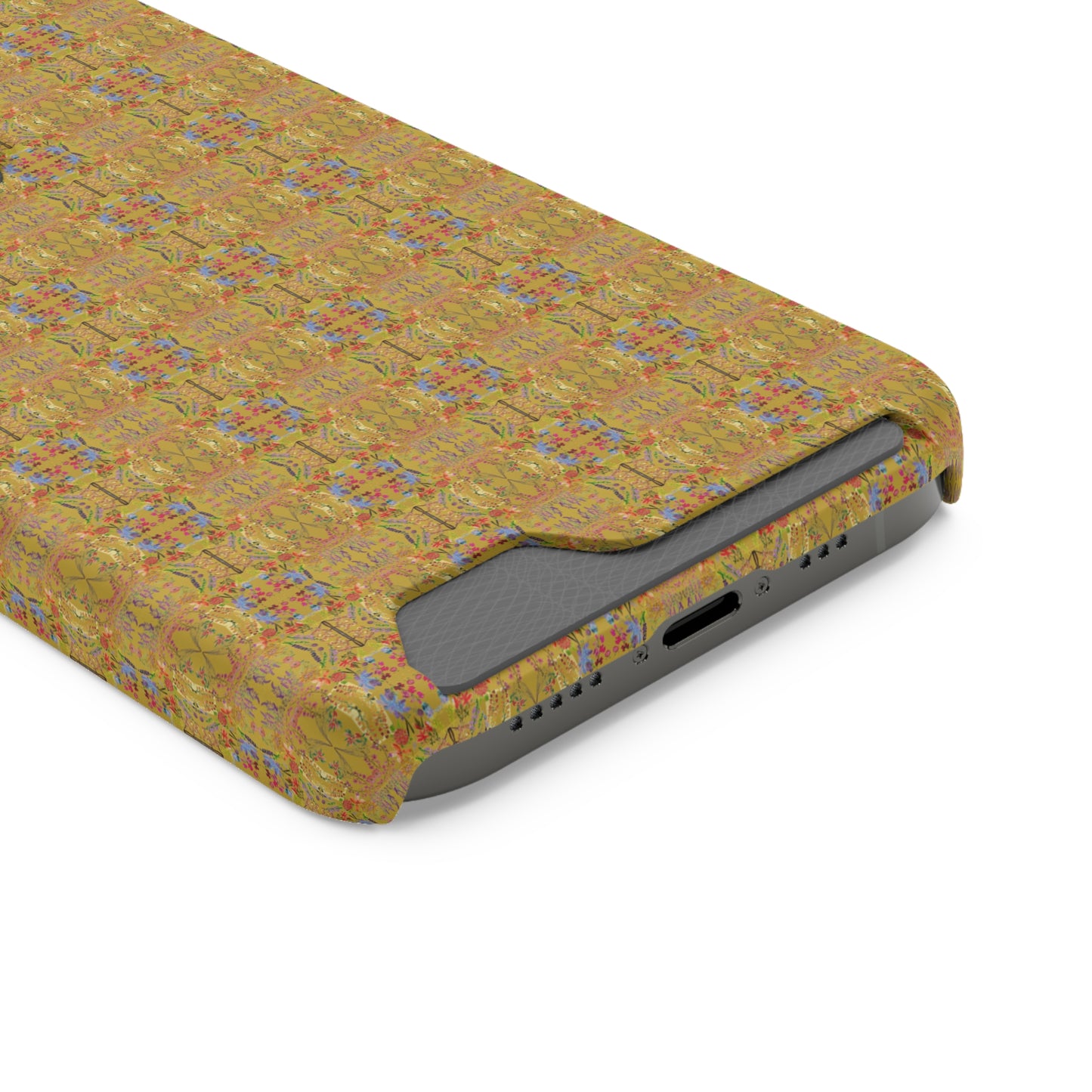 Inverted Floral Stem Pattern Phone Case With Card Holder