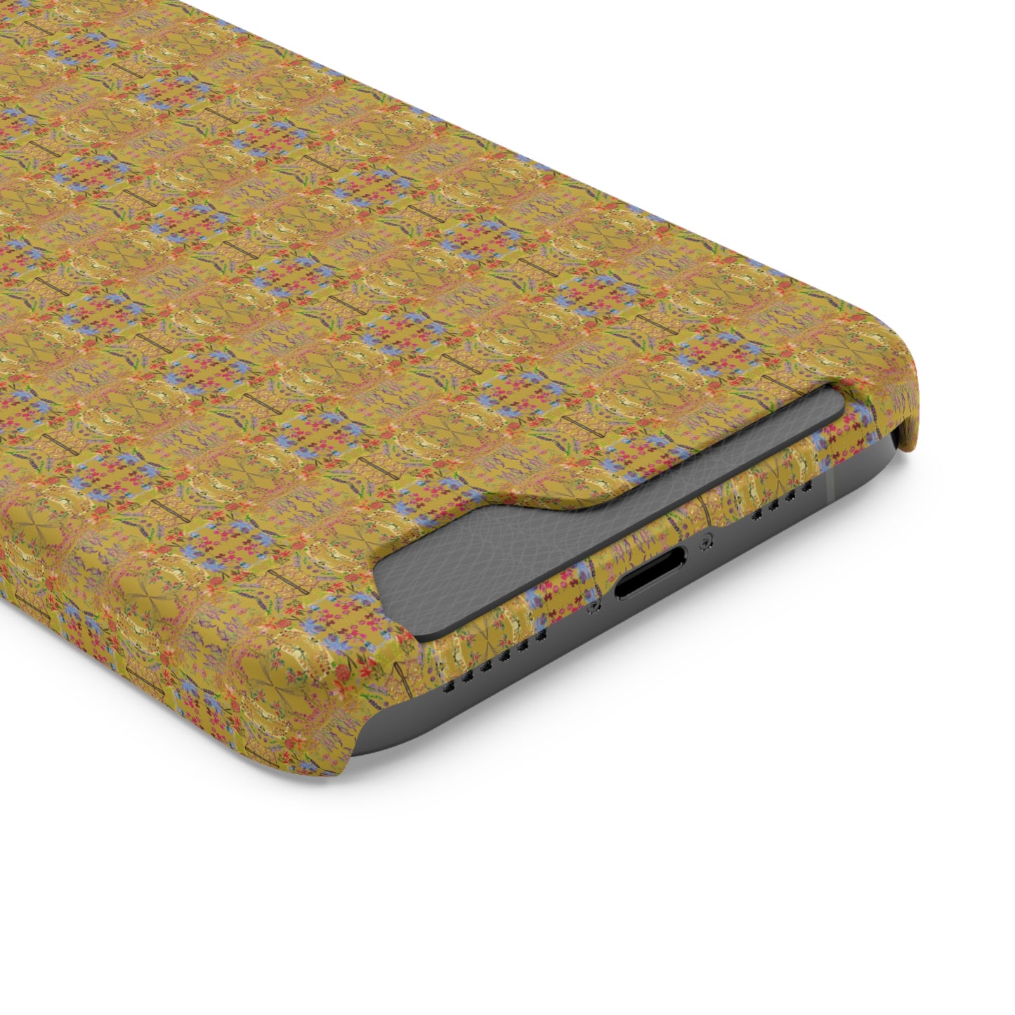 Inverted Floral Stem Pattern Phone Case With Card Holder