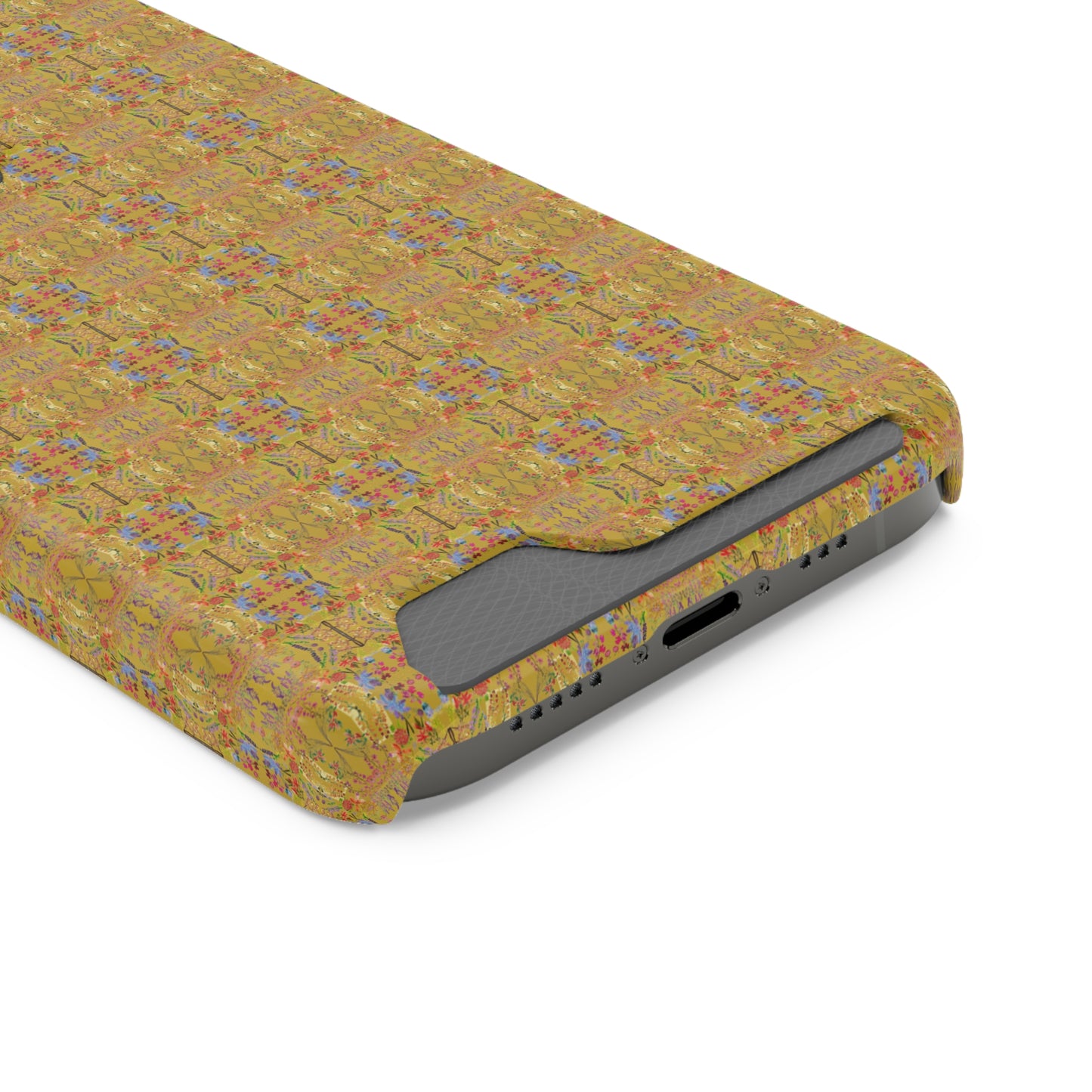 Inverted Floral Stem Pattern Phone Case With Card Holder