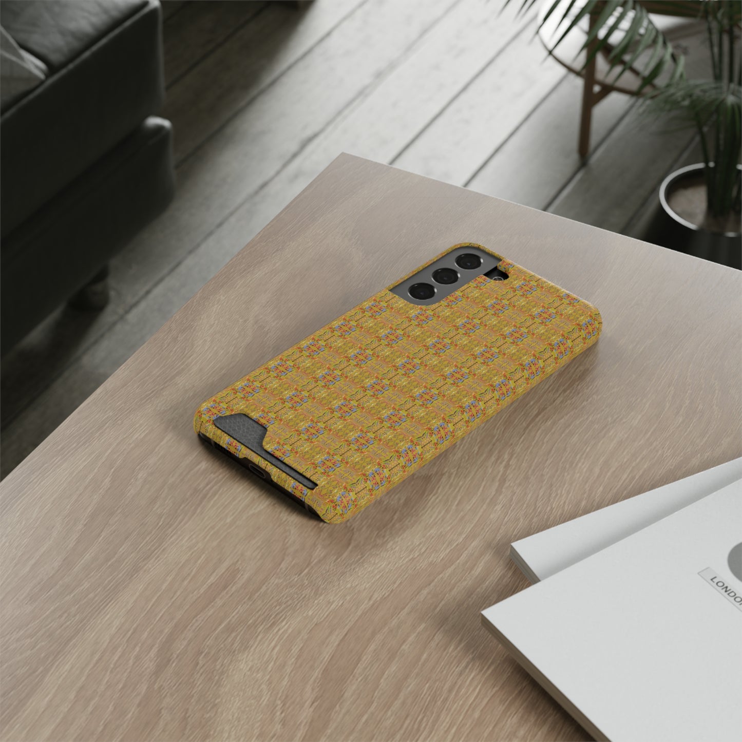 Inverted Floral Stem Pattern Phone Case With Card Holder