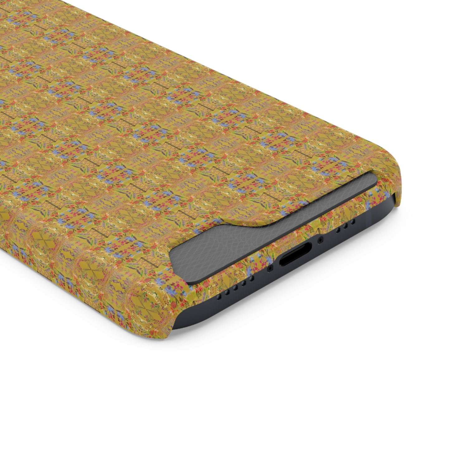 Inverted Floral Stem Pattern Phone Case With Card Holder