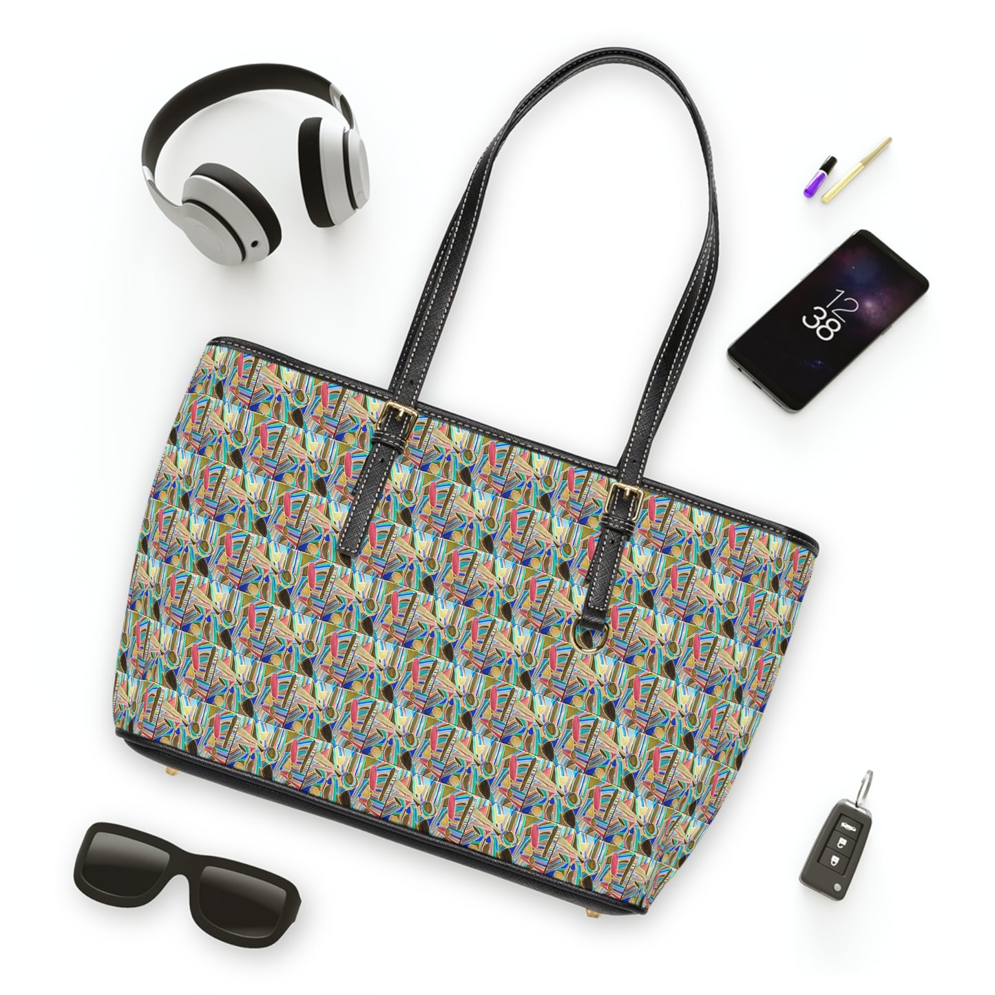 Blue Bayou Pattern PU Leather Shoulder Bag