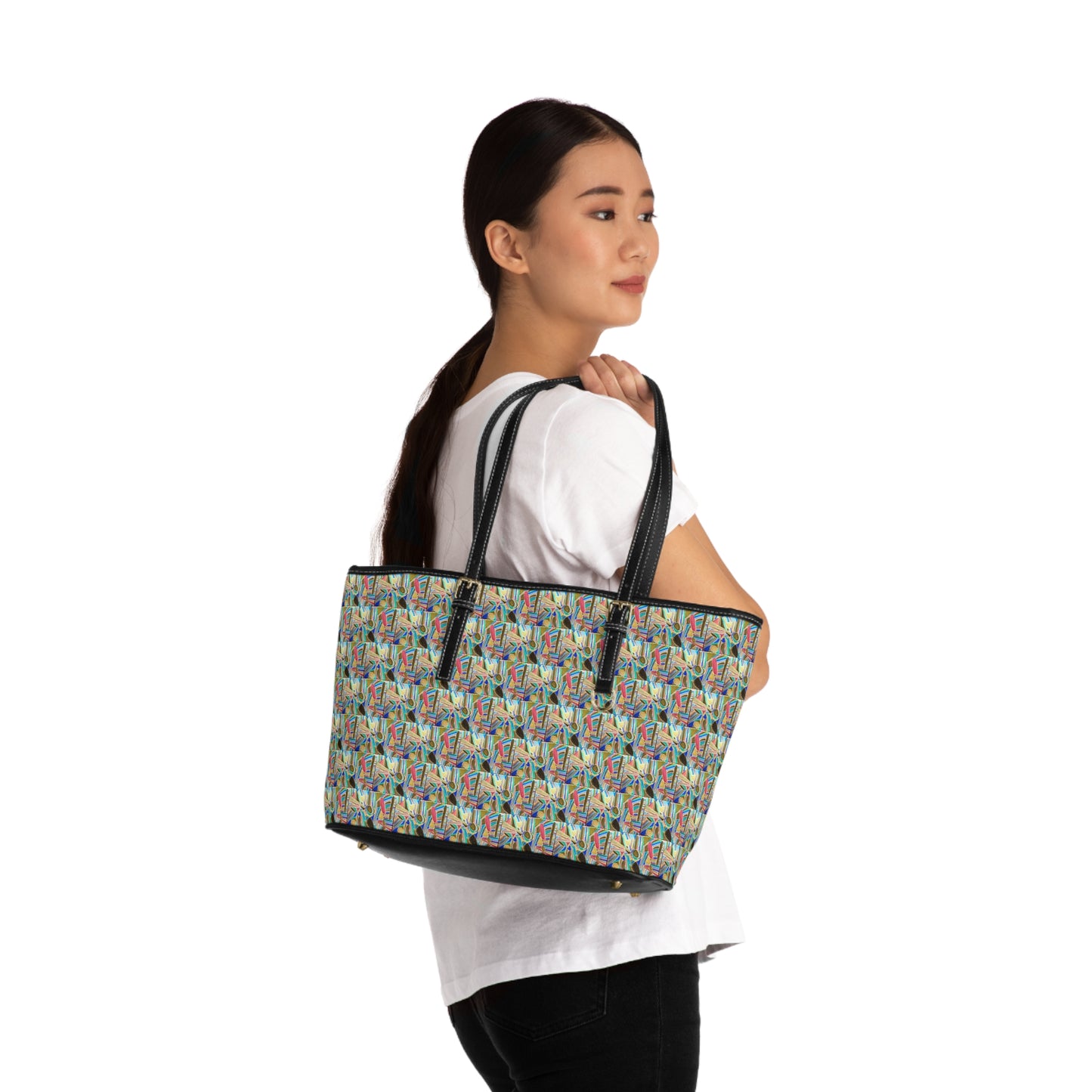 Blue Bayou Pattern PU Leather Shoulder Bag