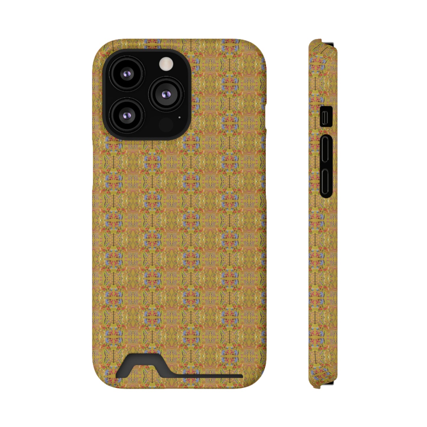 Inverted Floral Stem Pattern Phone Case With Card Holder