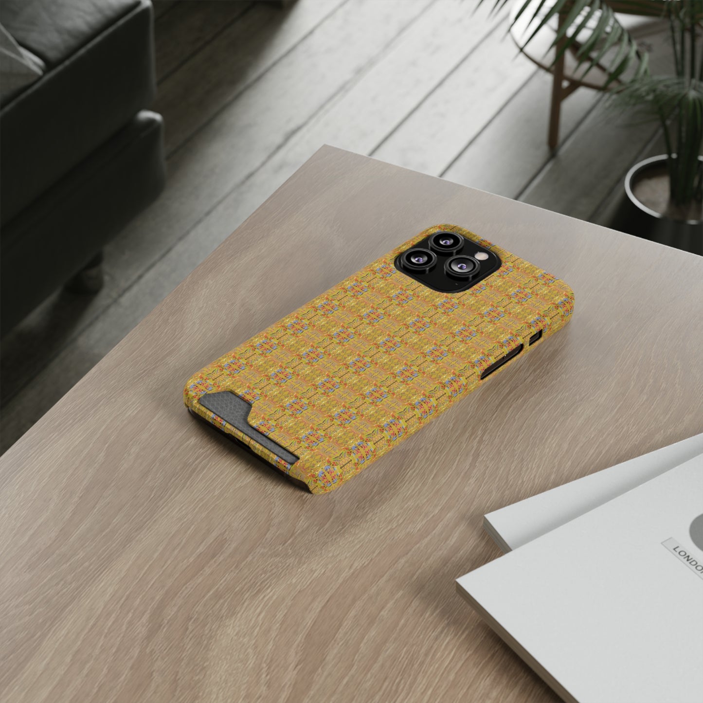 Inverted Floral Stem Pattern Phone Case With Card Holder
