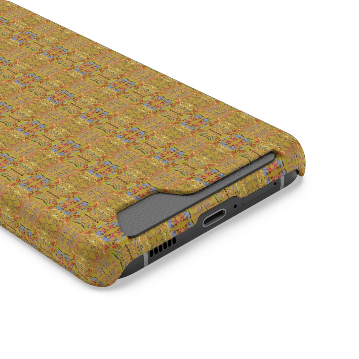 Inverted Floral Stem Pattern Phone Case With Card Holder