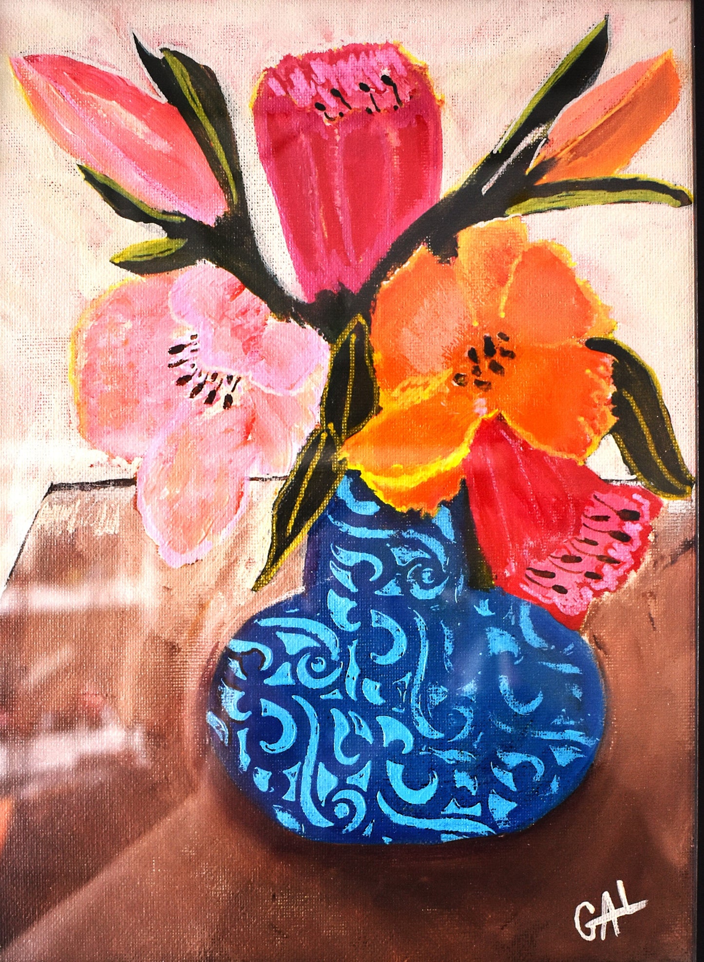 Blue Vase Bouquet - Original Mixed Media Watercolor Painting by Lisa Godin