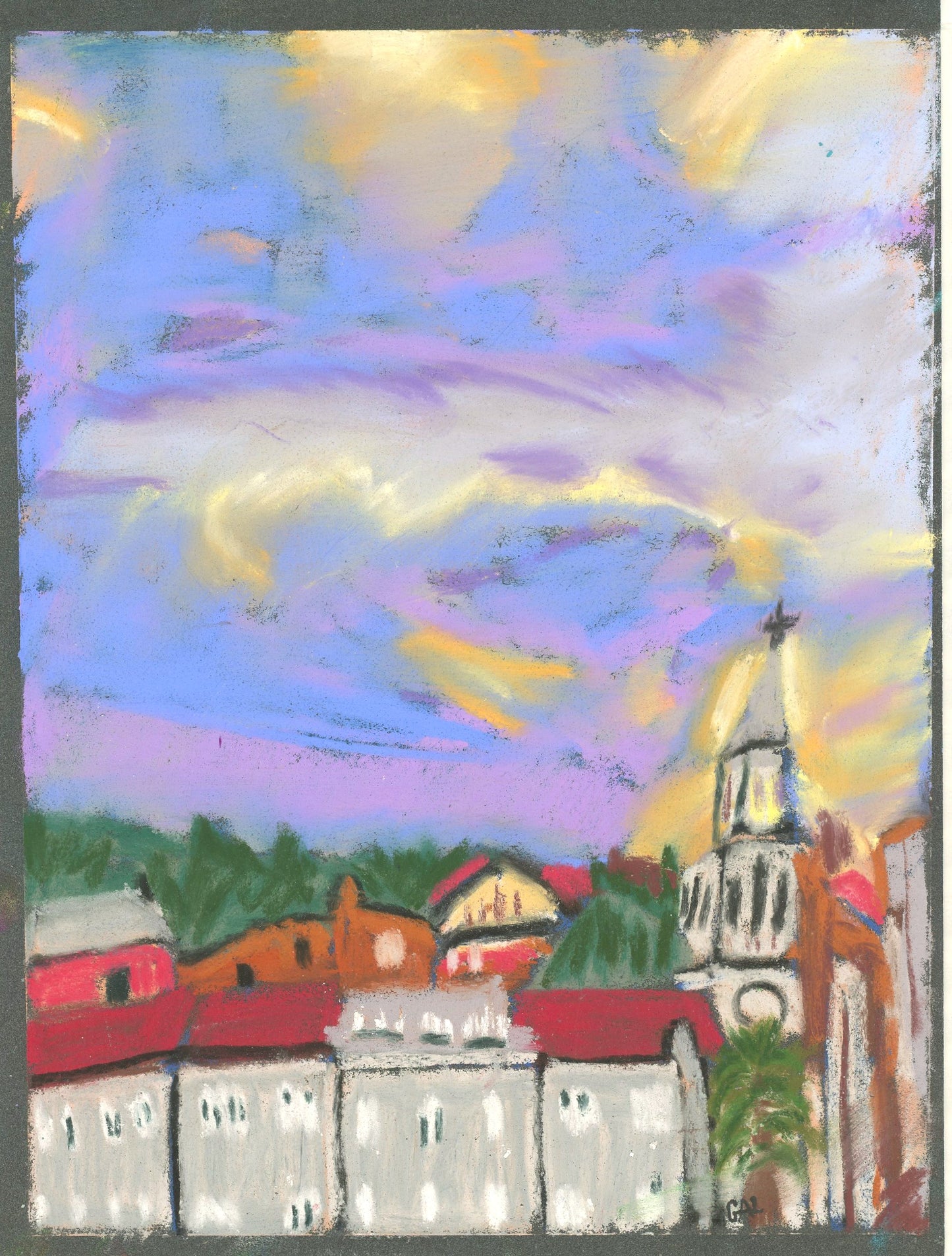 Clouds with Village an Original Painting by Lisa Godin