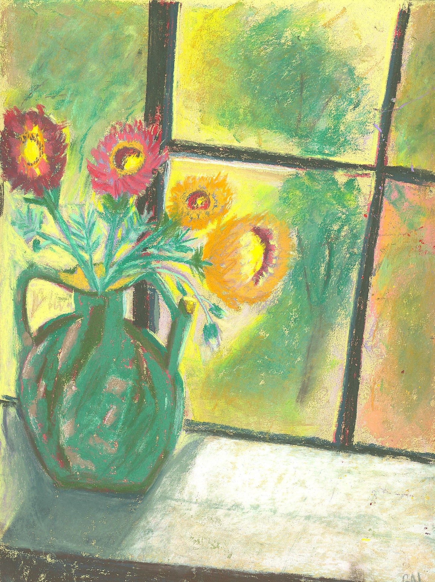 Straw Flowers in Terracotta Water Cruche an Original Painting by Lisa Godin
