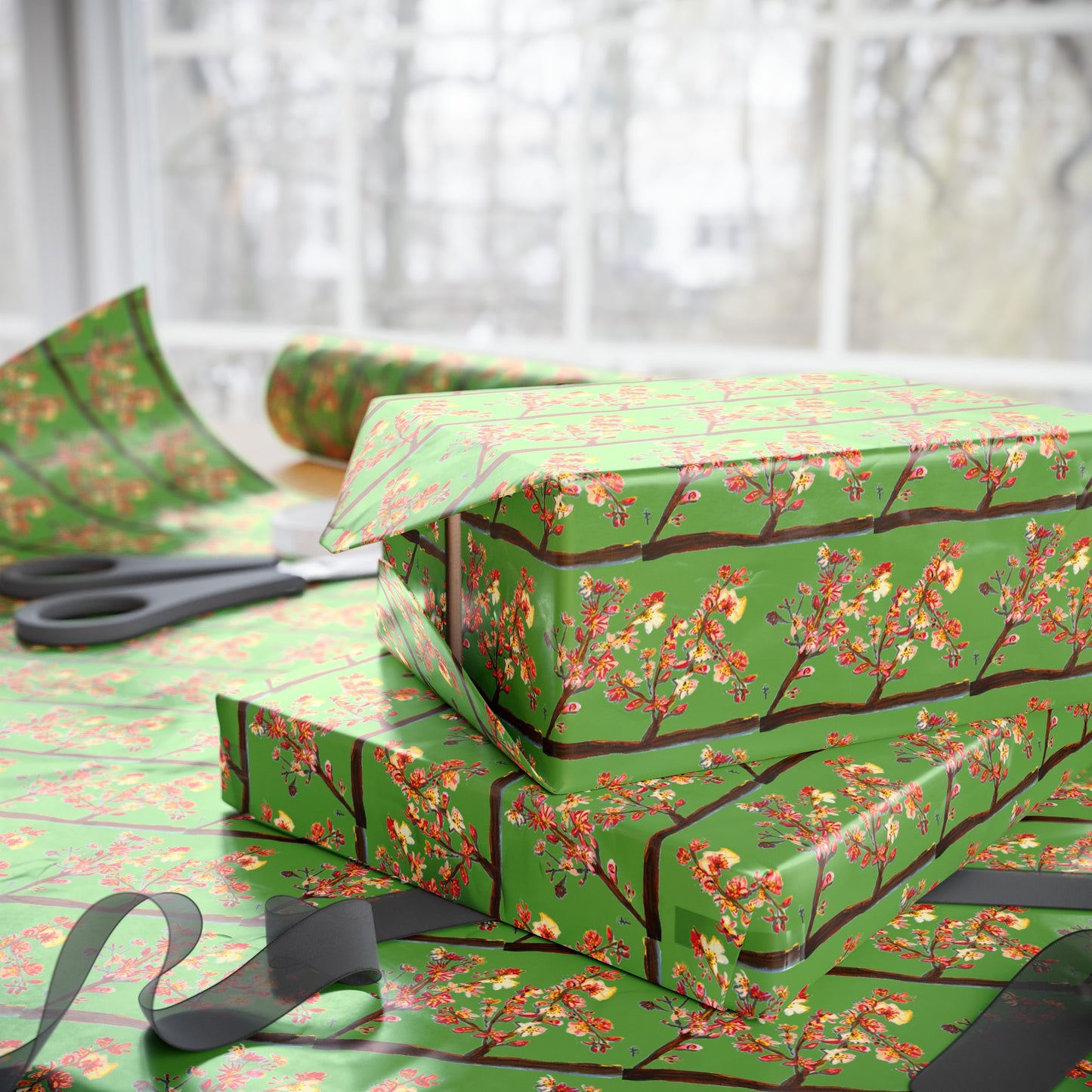 Green Cherry Blossom Wrapping Papers