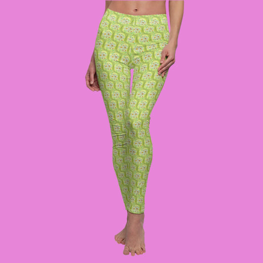 White Spring Floral Patterned Women's Casual Leggings