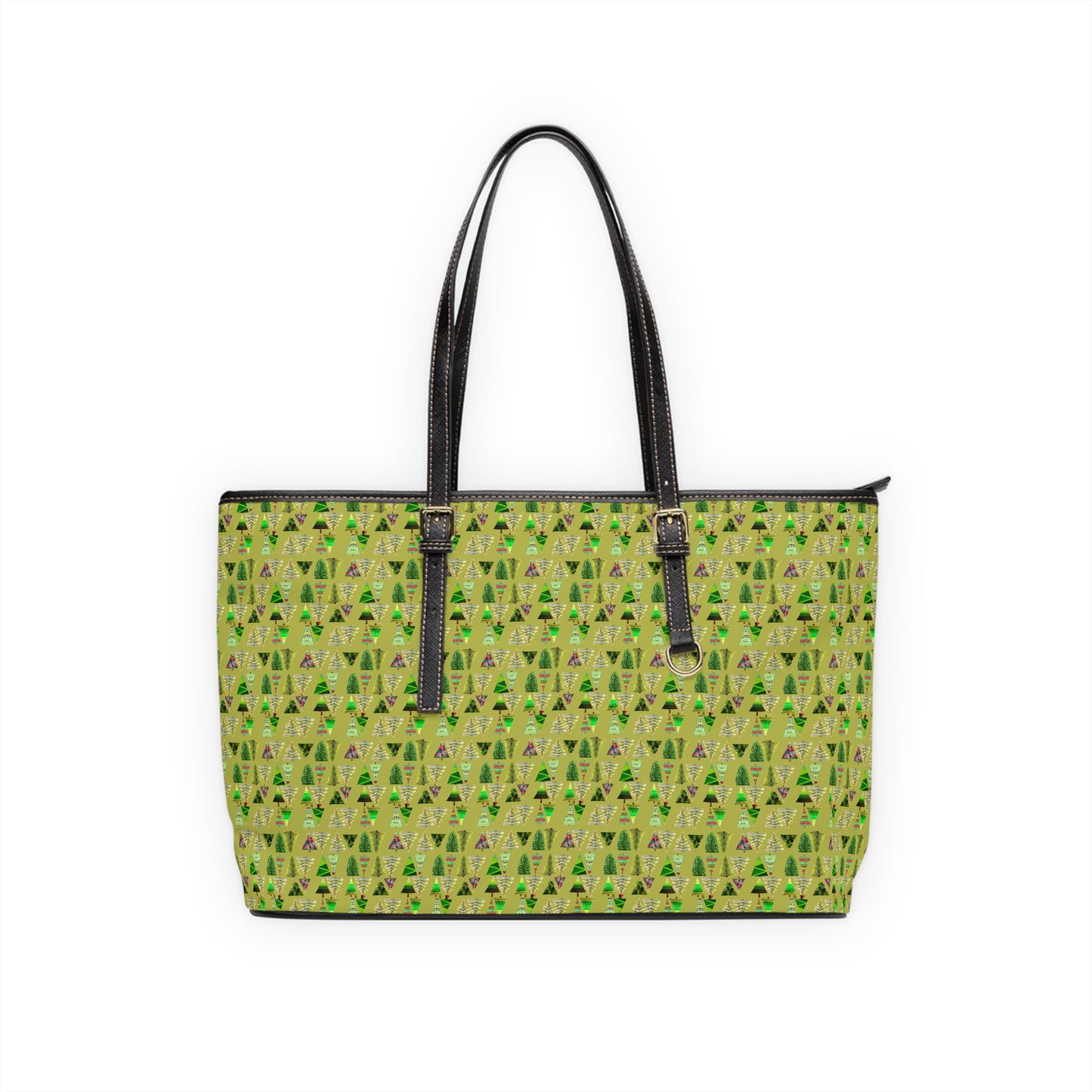 2024 Chartreuse Christmas Tree  Pattern PU Leather Shoulder Bag