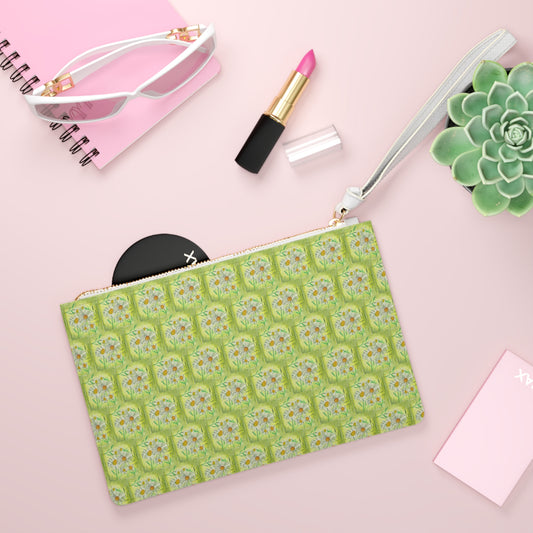White Spring Floral Clutch Bag White