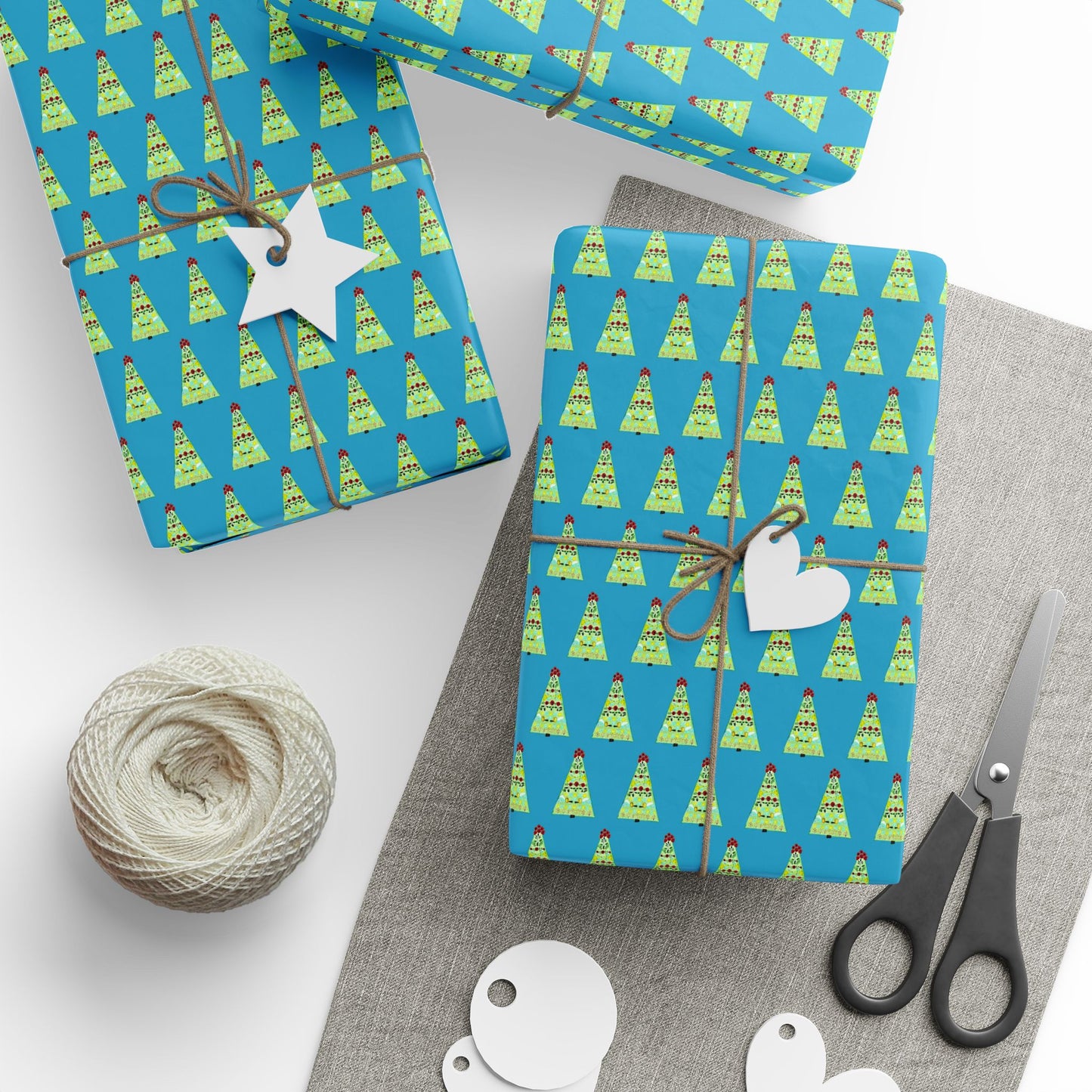 Folkart Christmas Tree Wrapping Papers (Turquoise)