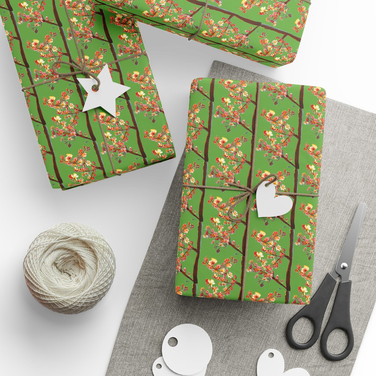 Green Cherry Blossom Wrapping Papers