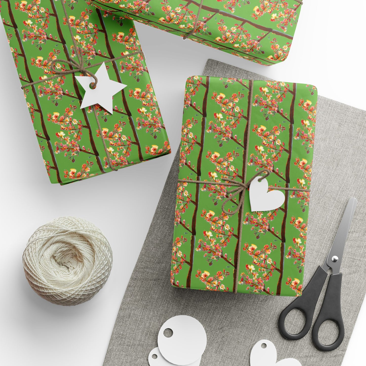 Green Cherry Blossom Wrapping Papers