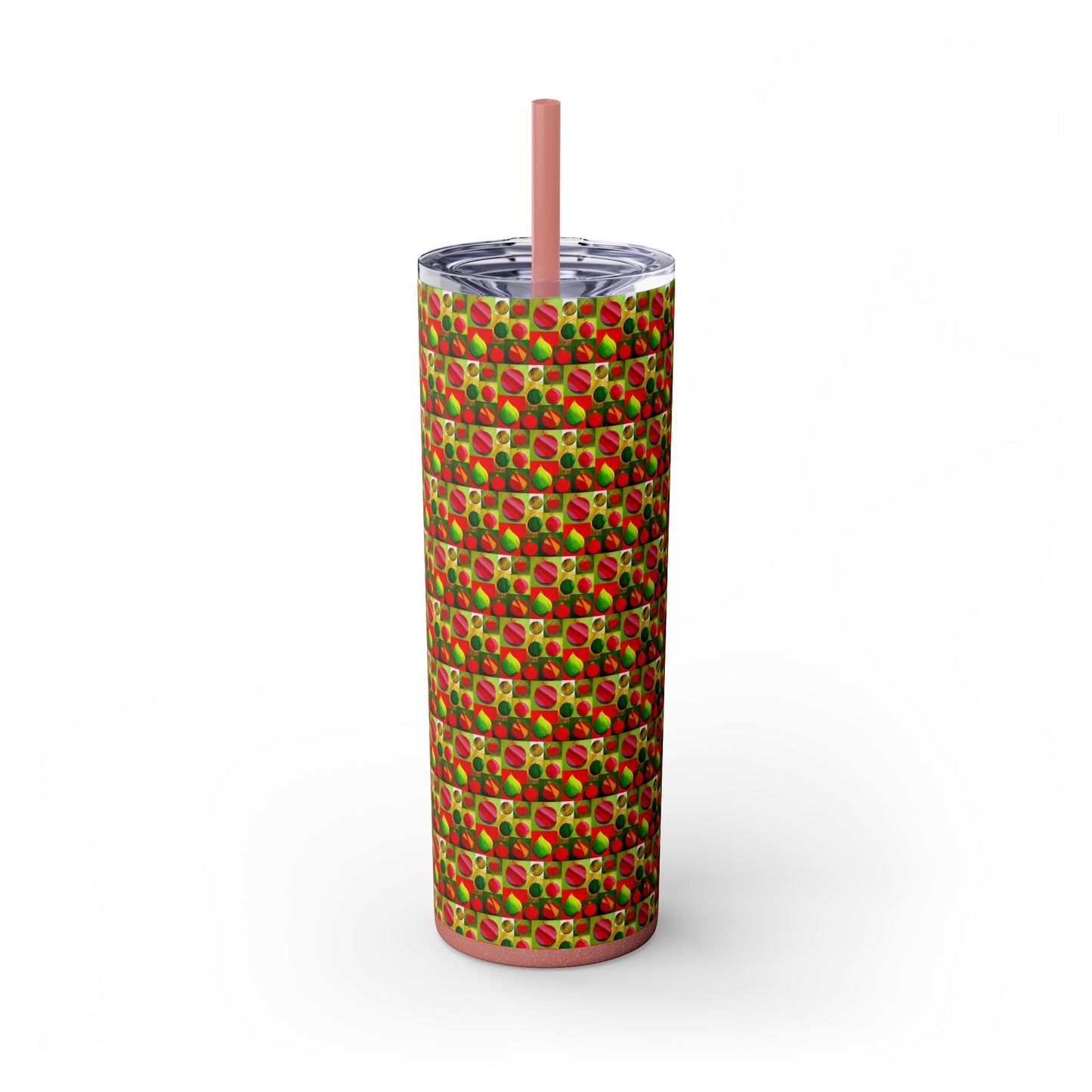 Festive Christmas Ornament Tree Skinny Tumbler with Straw, 20oz