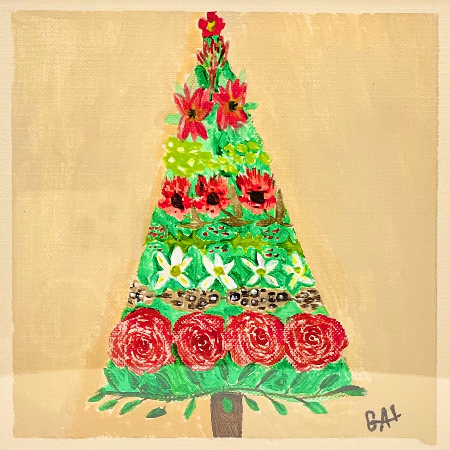 2023 Floral Christmas Tree - Mixed Media Painting by Lisa Godin