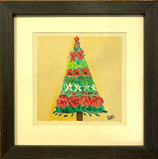 2023 Floral Christmas Tree - Mixed Media Painting by Lisa Godin