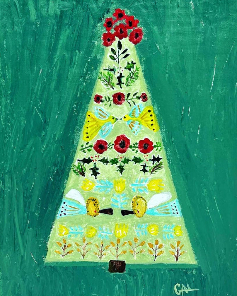 2023 Folk Art Christmas Tree - Mixed Media Painting by Lisa Godin