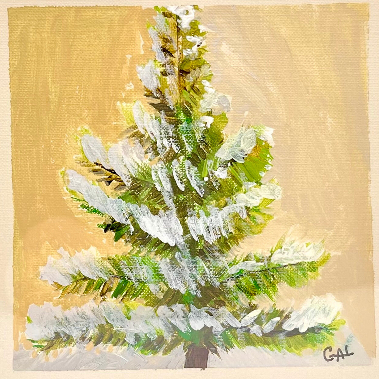 2023 Snowy Pine Tree - Mixed Media Painting by Lisa Godin