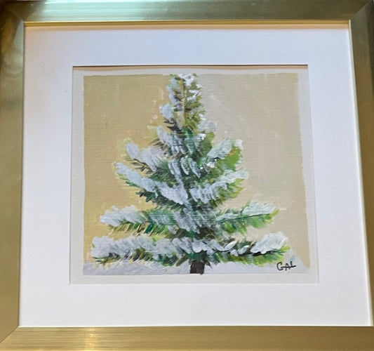 2023 Snowy Pine Tree - Mixed Media Painting by Lisa Godin