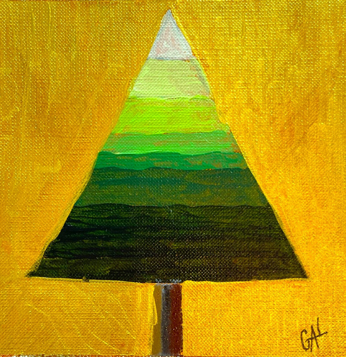 2024 Dark Green Ombre Tree - Mixed Media Painting by Lisa Godin