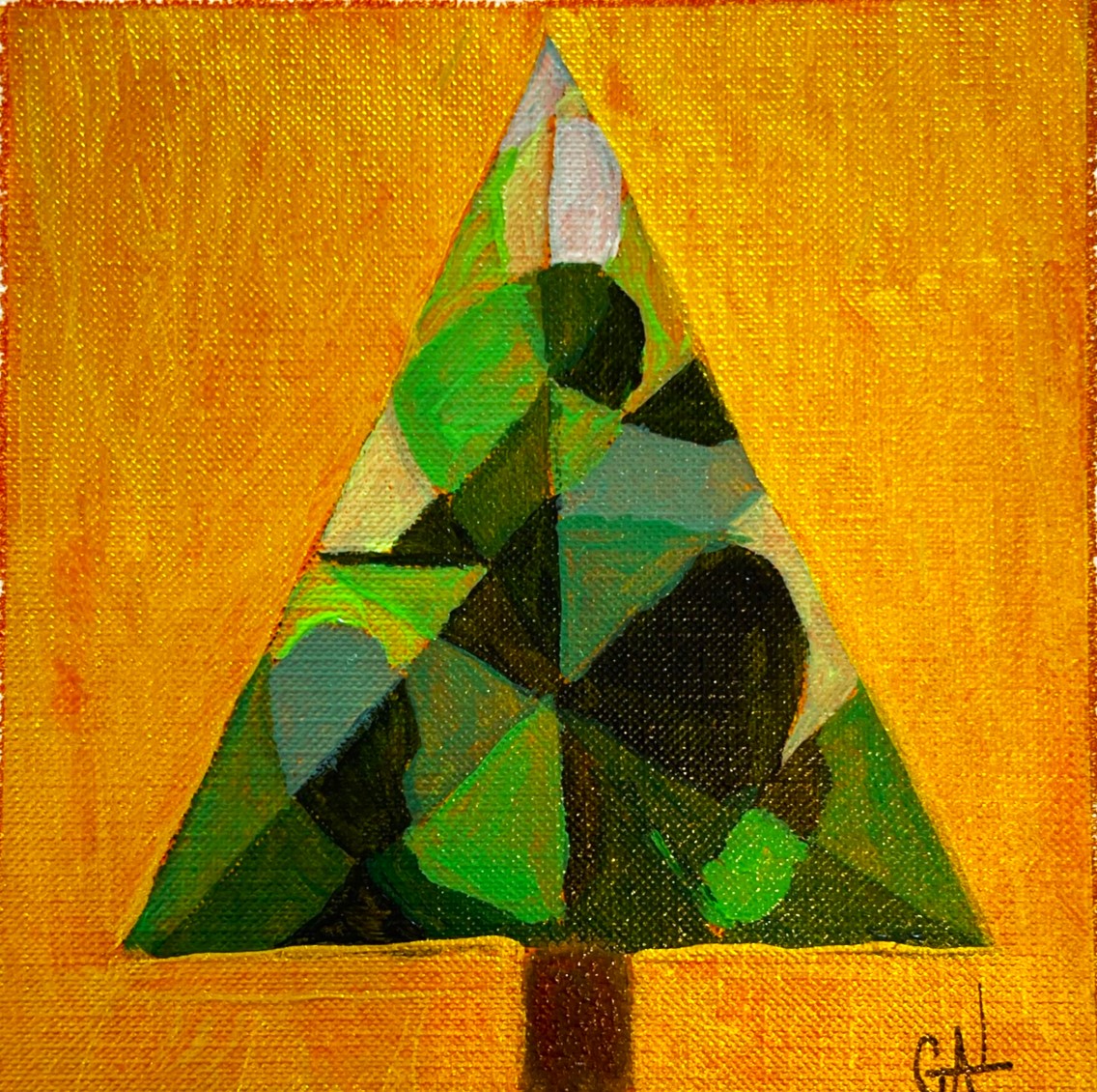 2024 Green Stainglass Christmas Tree - Mixed Media Painting by Lisa Godin