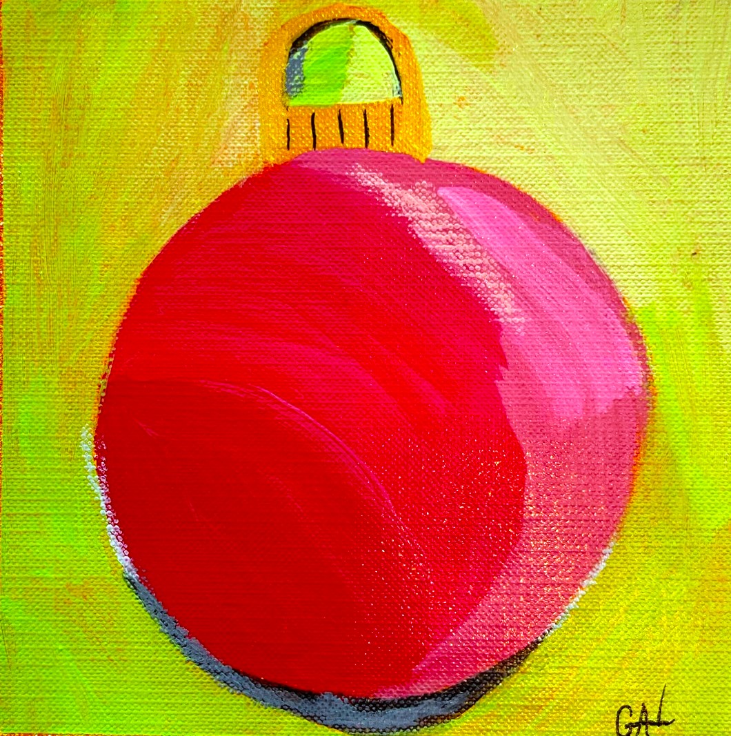 2024 Red Shadowed Ornament - Mixed Media Painting by Lisa Godin