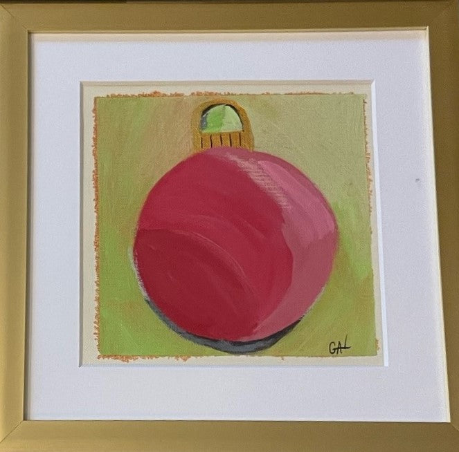 2024 Red Shadowed Ornament - Mixed Media Painting by Lisa Godin