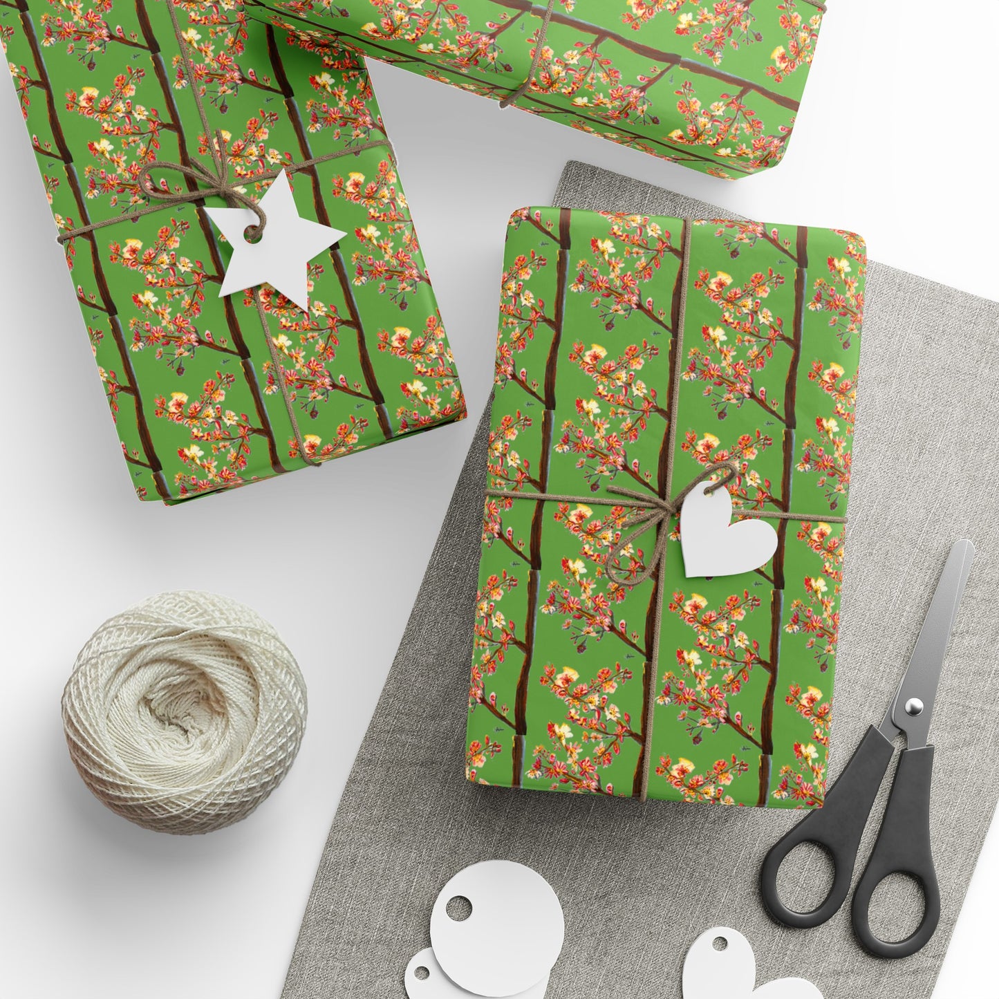 Green Cherry Blossom Wrapping Papers