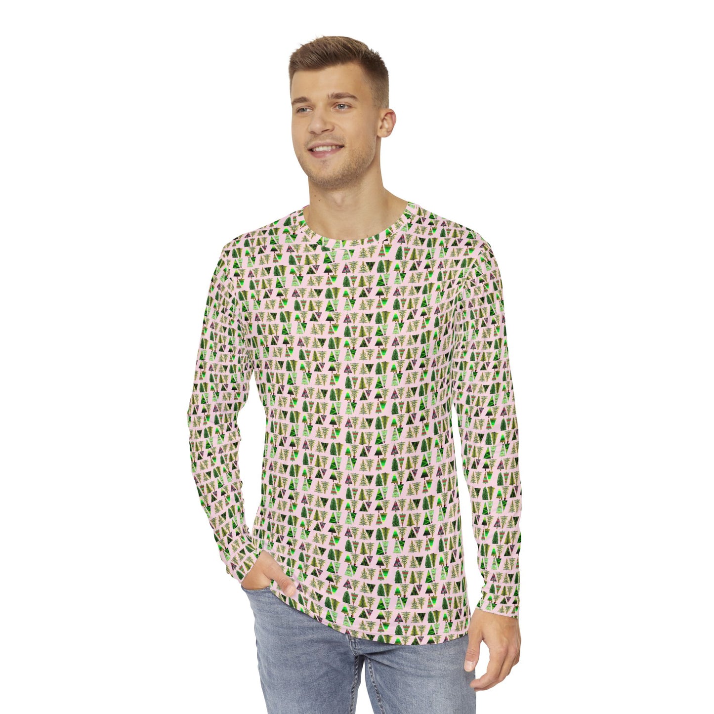 Pink Christmas Tree Men's Long Sleeve Shirt (AOP)